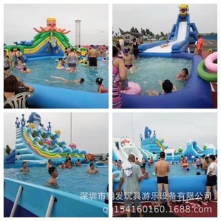 Export Export New Internet Celebrity Water Park Project Amusement Equipment Inflatable Pool Trampoline Slide Ready Stock