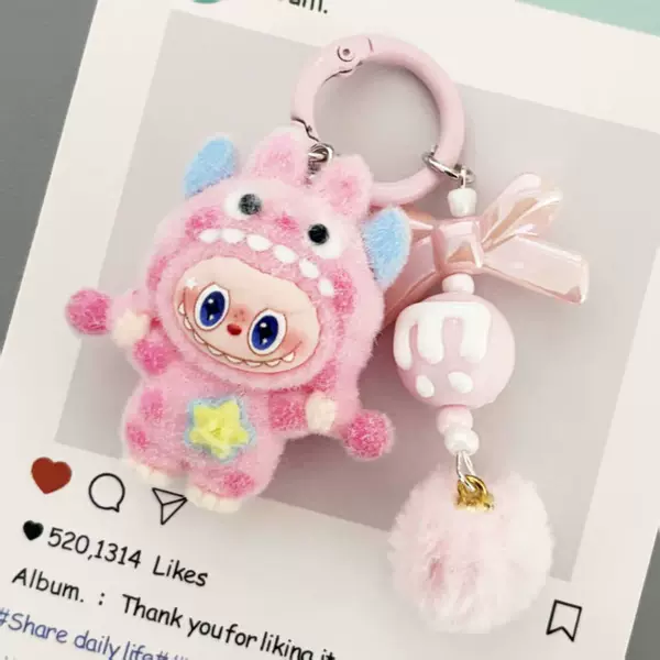 New Flocked Polka Dot Monster Plush Bag Pendant Student Doll Keychain Accessory Keyring Best Friend Gift