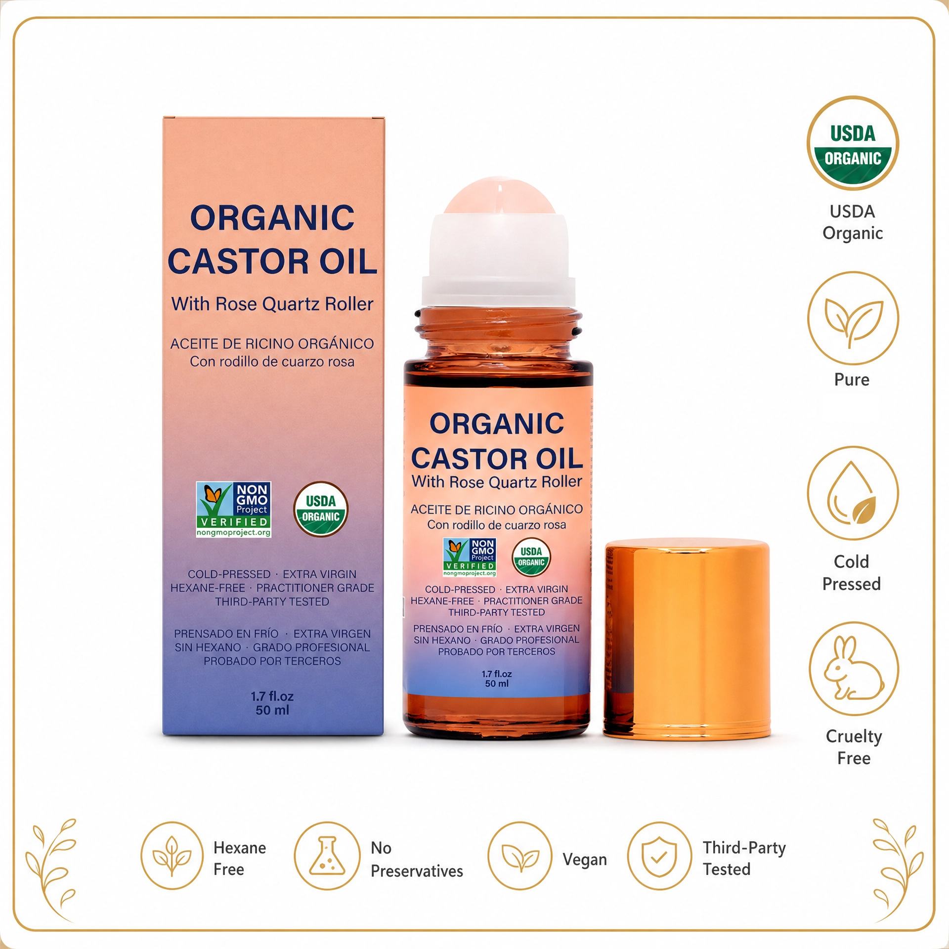 Castor Oil Soothing Roll-On Gentle Moisturizing Body Lotion for Soft and Supple Skin, Portable Daily Massage Care Solution