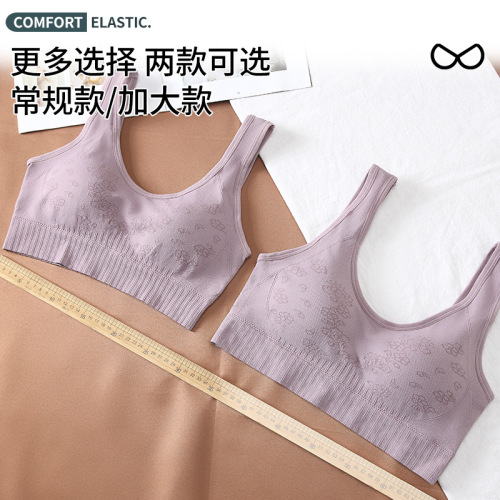 Middle-aged and elderly women's large size underwear, no rims, lady's mother's bra, breast-retracting anti-sagging vest-style printed bra