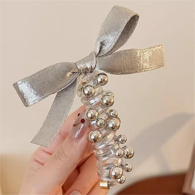 Coreana chica arco plateado línea telefónica bucle de cabello dulce burbuja lámpara de cabello cordón elástico cordón de cabello mujer