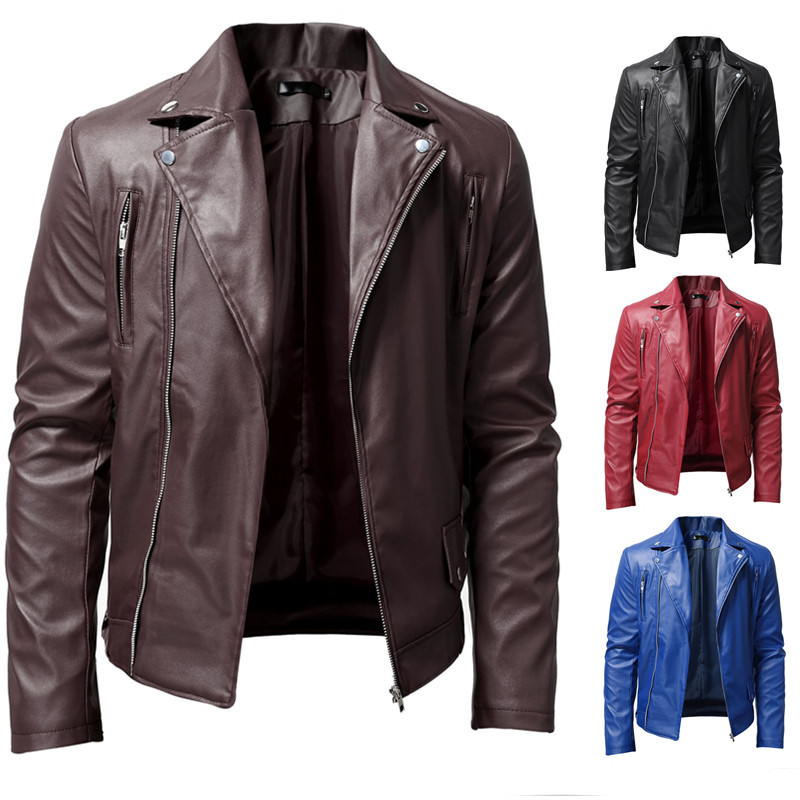 Men's Clothing autumn new men's PU leather jacket men's stand up collar punk youth motorcycle leather jacket_voghion.com