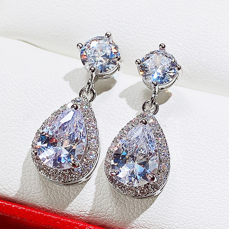 Cao Shi European And American Temperament Water Drop AAA Zircon Earrings Copper Inlaid Diamond Emerald Multicolor Optional Earrings Earrings