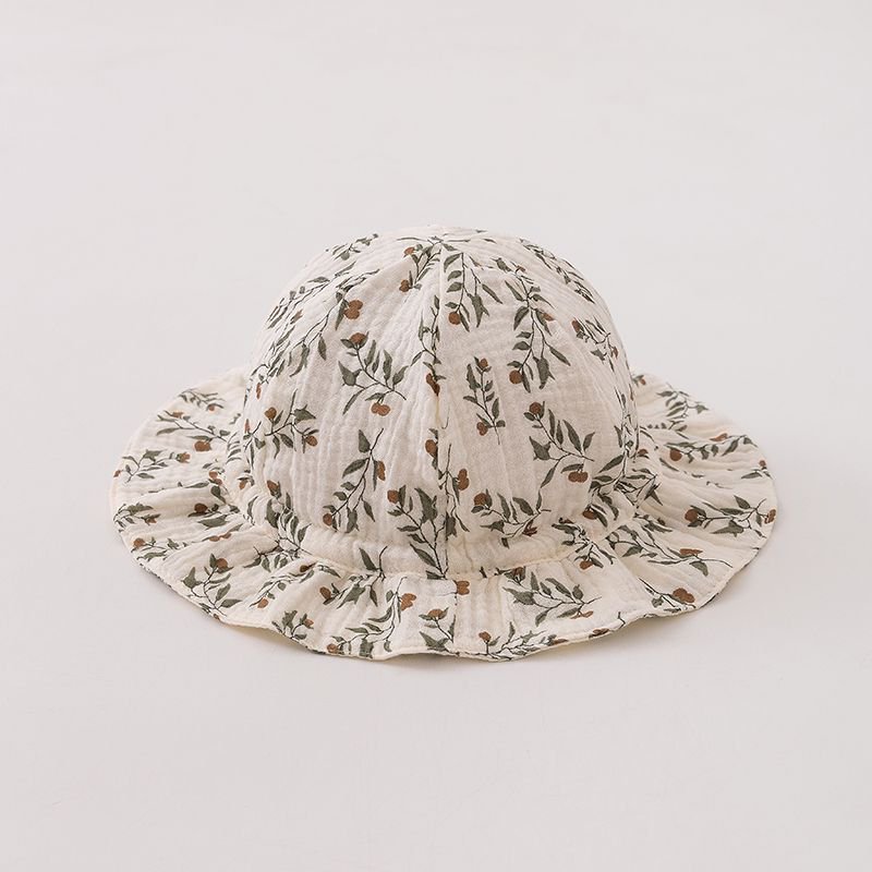 3-25 Meses sombrero de bebé primavera y otoño delgado sombrero de pescador de bebé sombrero de protección solar ajustable sombrero de maceta primavera flores trituradas