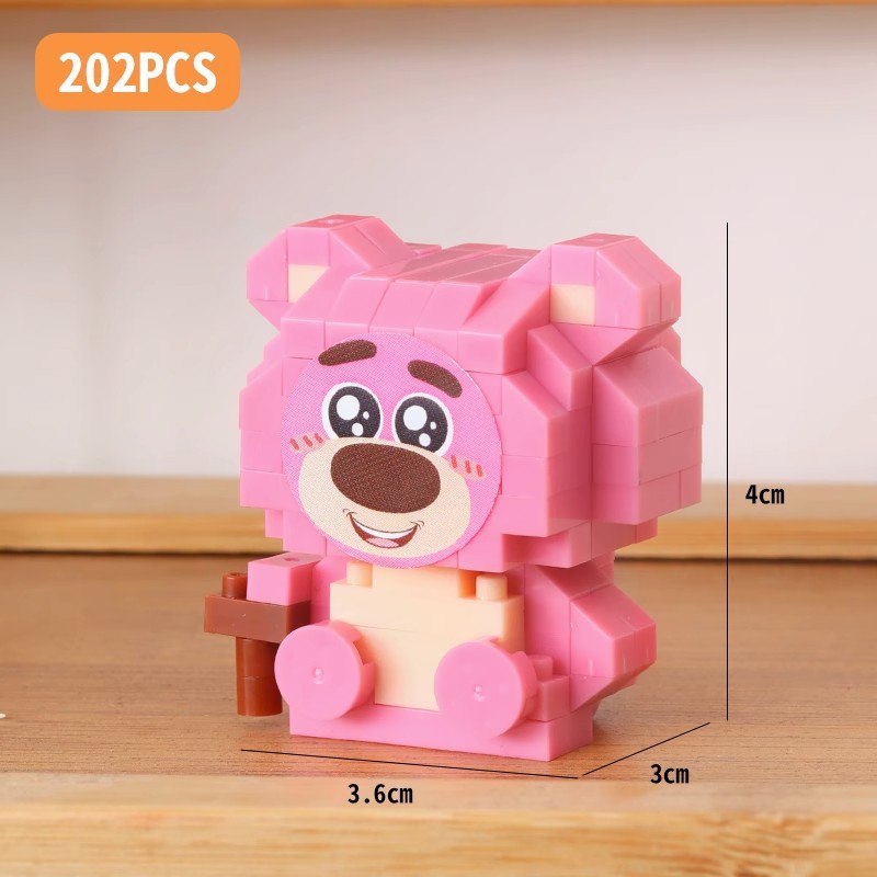 Compatible con Lego muñeca de dibujos animados micro partículas frambuesa oso montado bloques construcción juguetes educativos puesto ciego caja regalo al por mayor