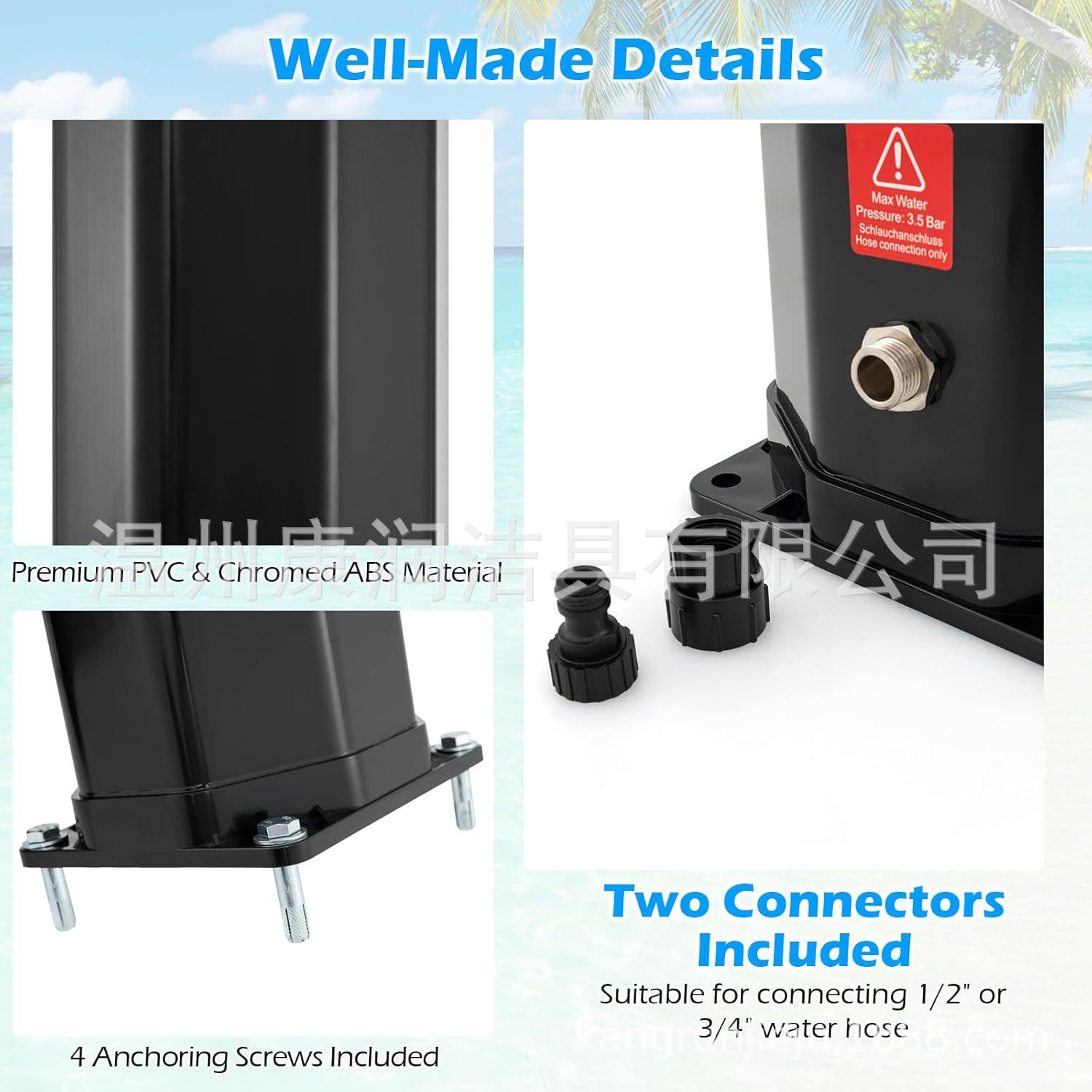 Kangrun solar coloca la columna de ducha ultravioleta 60 litros negro de gran capacidad piscina de playa ducha de jardín