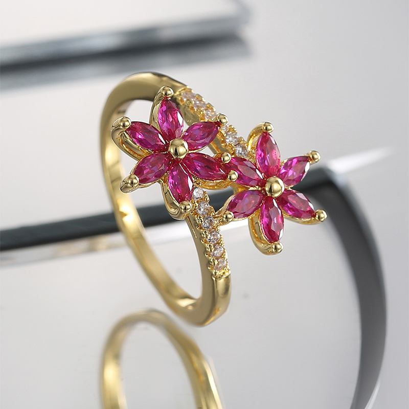 Commute Flower Copper Plating Inlay Zircon Rings display picture 1