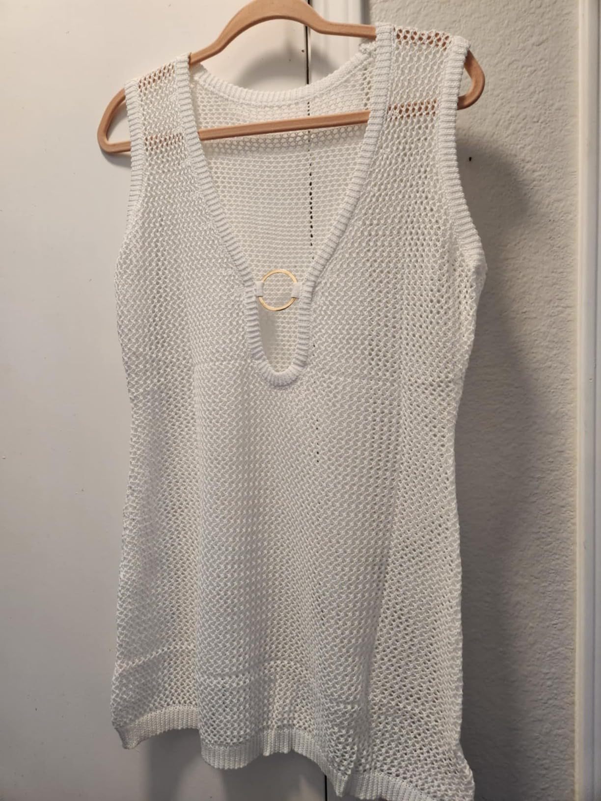 Women's Deep V Neck Beach Cover Up Dress European And American Style Vacation Casual Hollow Out Vest Dress Sexy Summer Swimwear_ecoleips.com