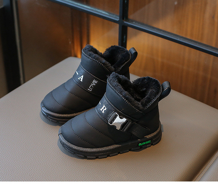 New winter cotton shoes with wool thickening boys fur one children's cotton boots waterproof_voghion.com