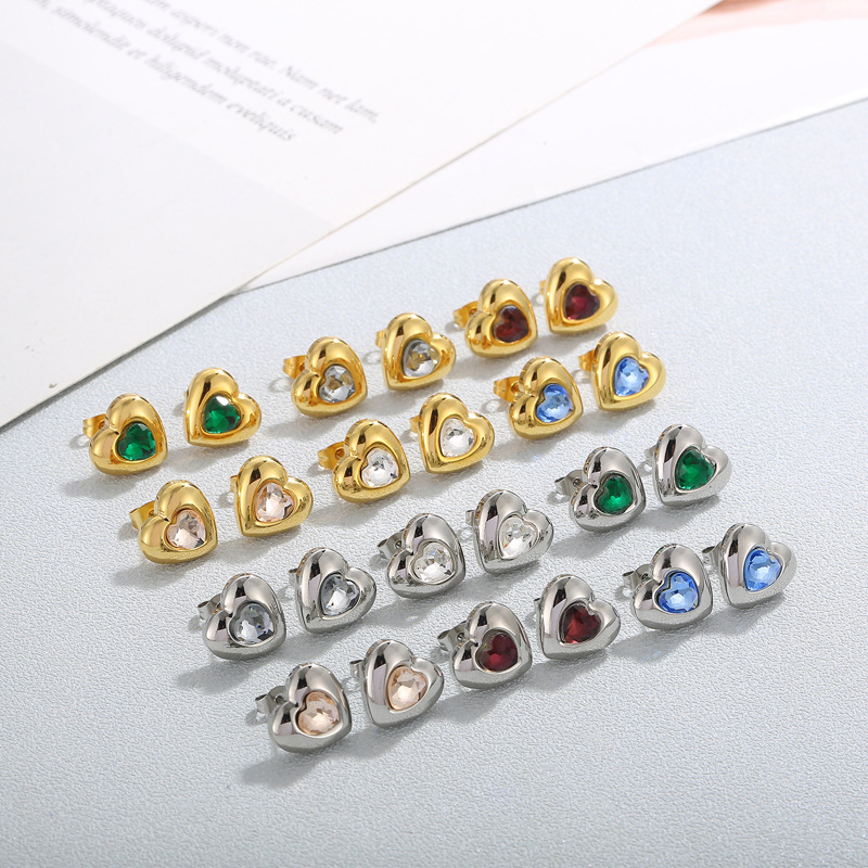 Fashion Heart Shape Stainless Steel Plating Inlay Glass Bracelets Earrings Necklace