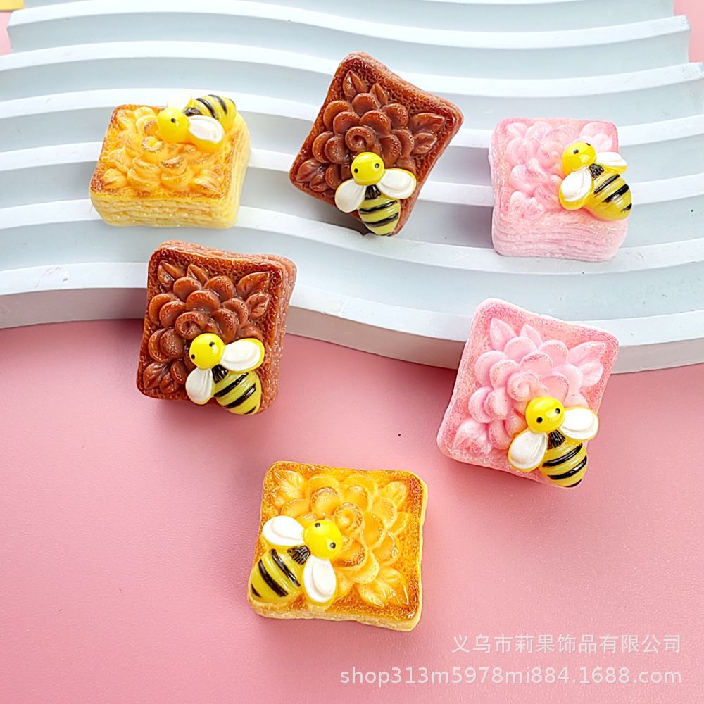 시뮬레이션 먹고 꿀벌 비스킷 수지 액세서리 크림 접착제 DIY 휴대 전화 케이스 헤어핀 헤어 로프 냉장고 신발 버클 액세서리