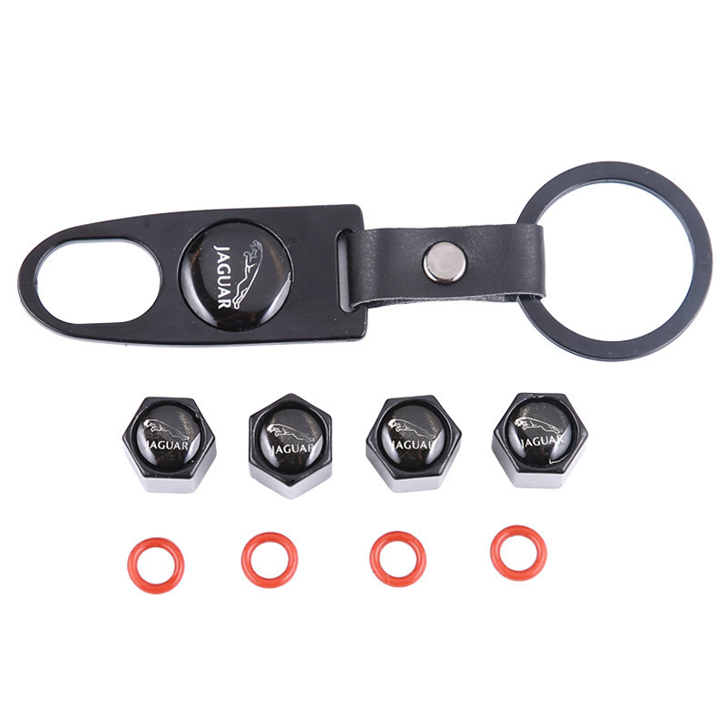 Factory Direct Sales Car Motorcycle Electric Vehicle Tire Cap Modified Valve Cap with Leather Buckle Keychain Wrench