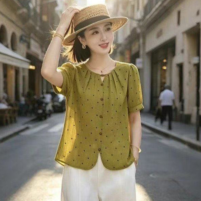 Summer Short-Sleeved T-Shirt Tops for Petite Moms, Fashionable and Stylish Middle-Aged and Elderly Women's Summer Age-Reducing Pullover Tops