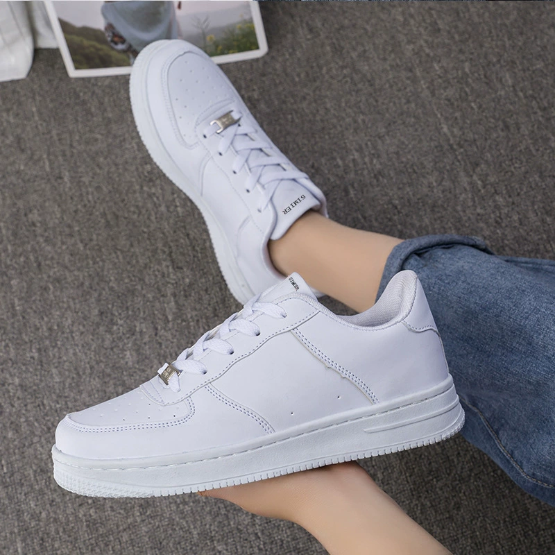 Unisex white leisure sneakers, comfortable cushioned low‑top, casual everyday shoes