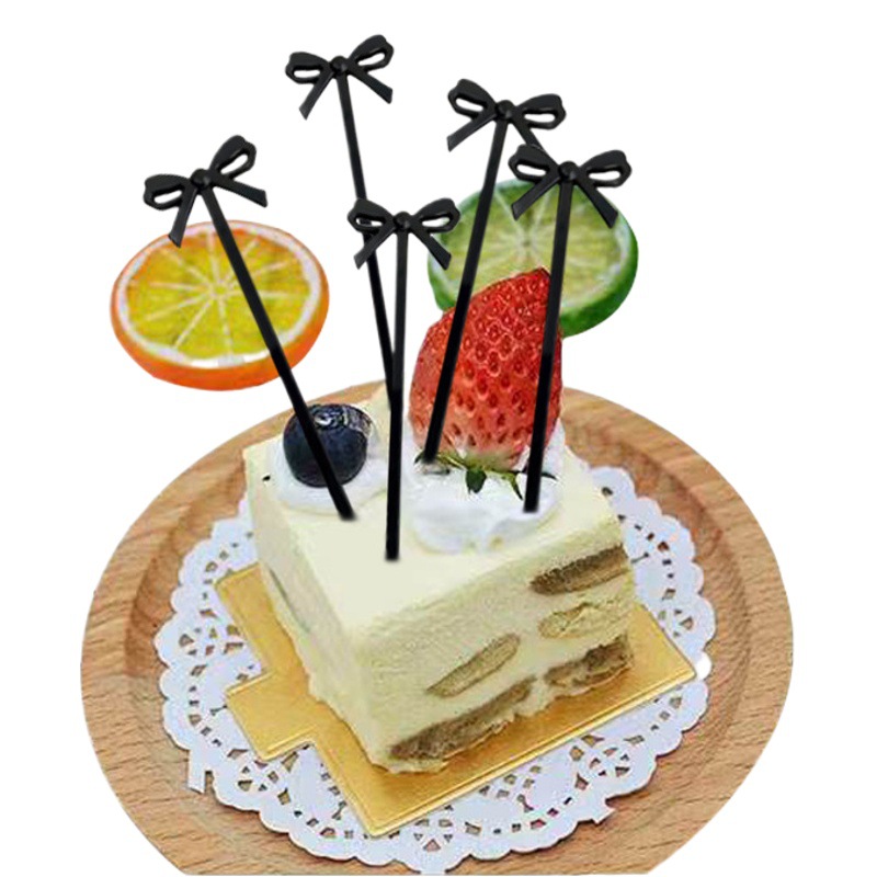 Plastic toothpick bow food pick fruit stick appetizer paper cup cake decoration toothpick