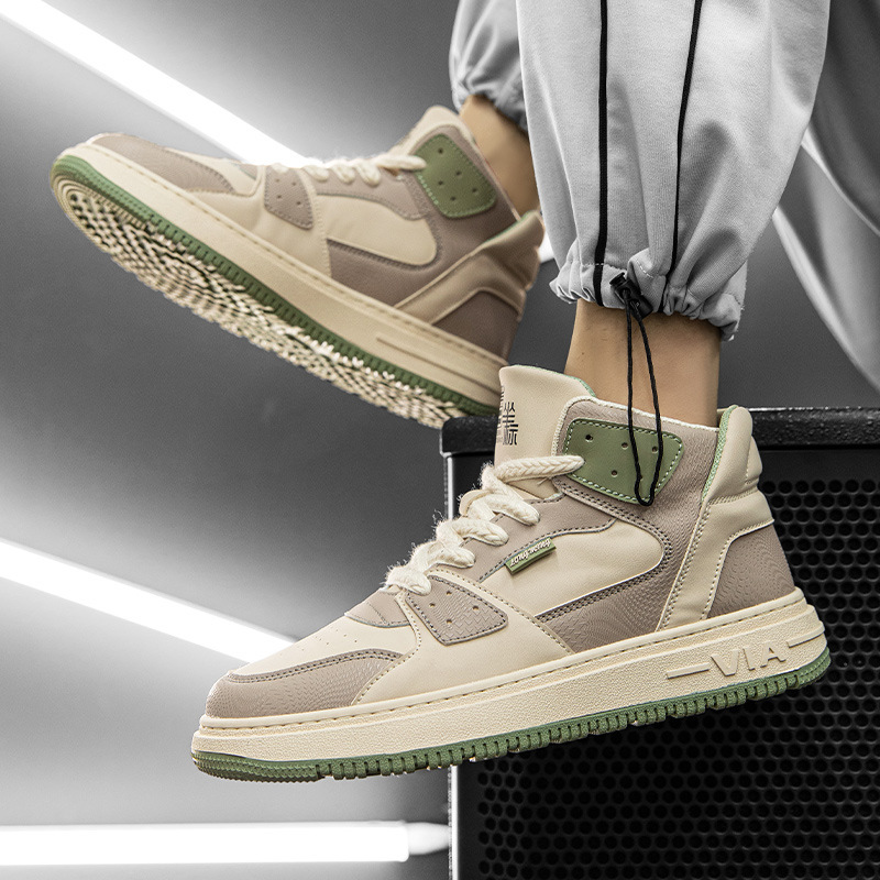 Men's Shoes High-top Panda Sneakers Men's Thick-soled Air Force Color-block Trendy Shoes Spring New Sports Casual Shoes