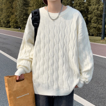 麻花毛衣男秋冬季宽松日系复古休闲慵懒风圆领套头针织衫外套潮男