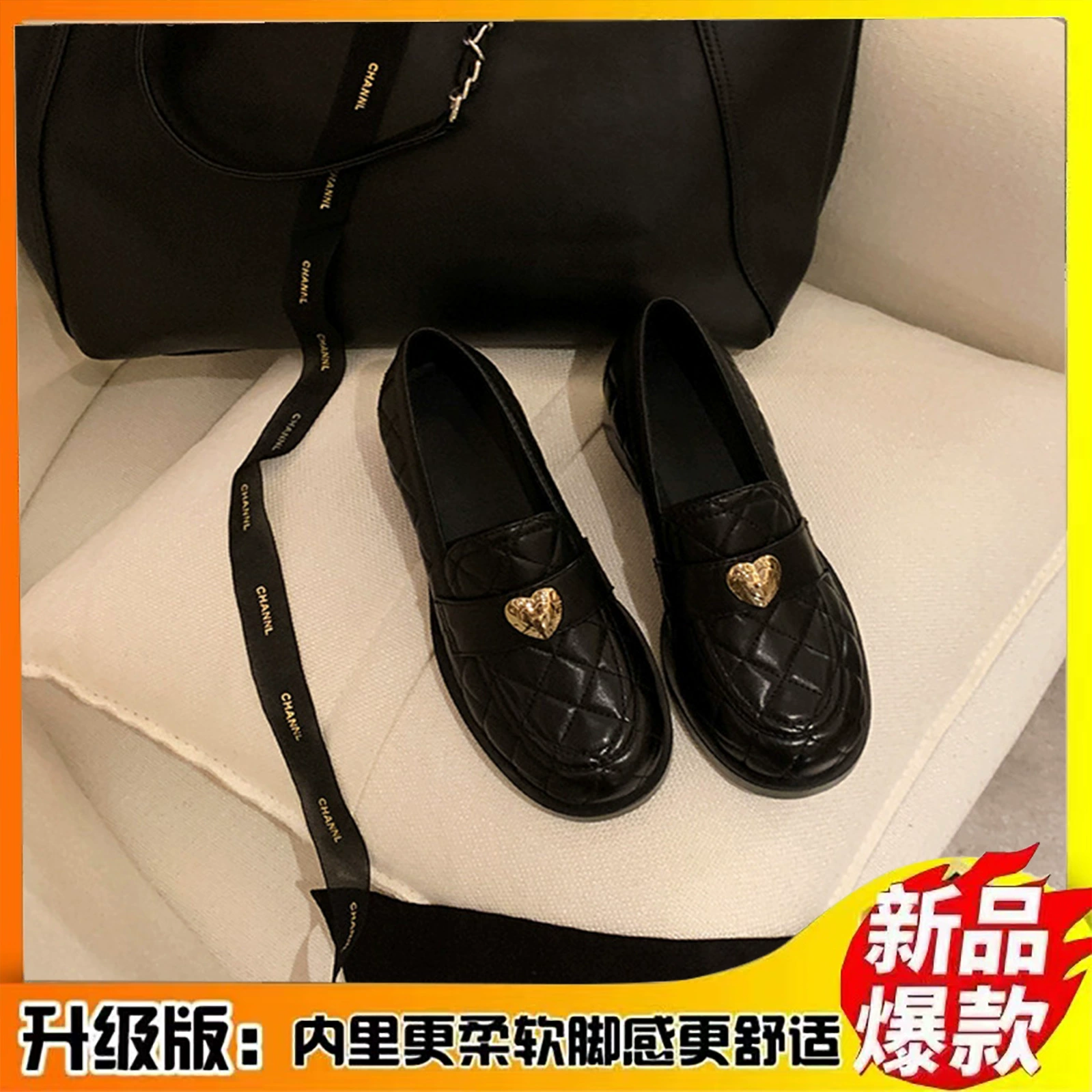 Женские лоферы в стиле Chanel из овчины, весенне-осенние туфли из натуральной кожи с ромбовидным узором на массивном каблуке, удобные кожаные туфли на низком каблуке.