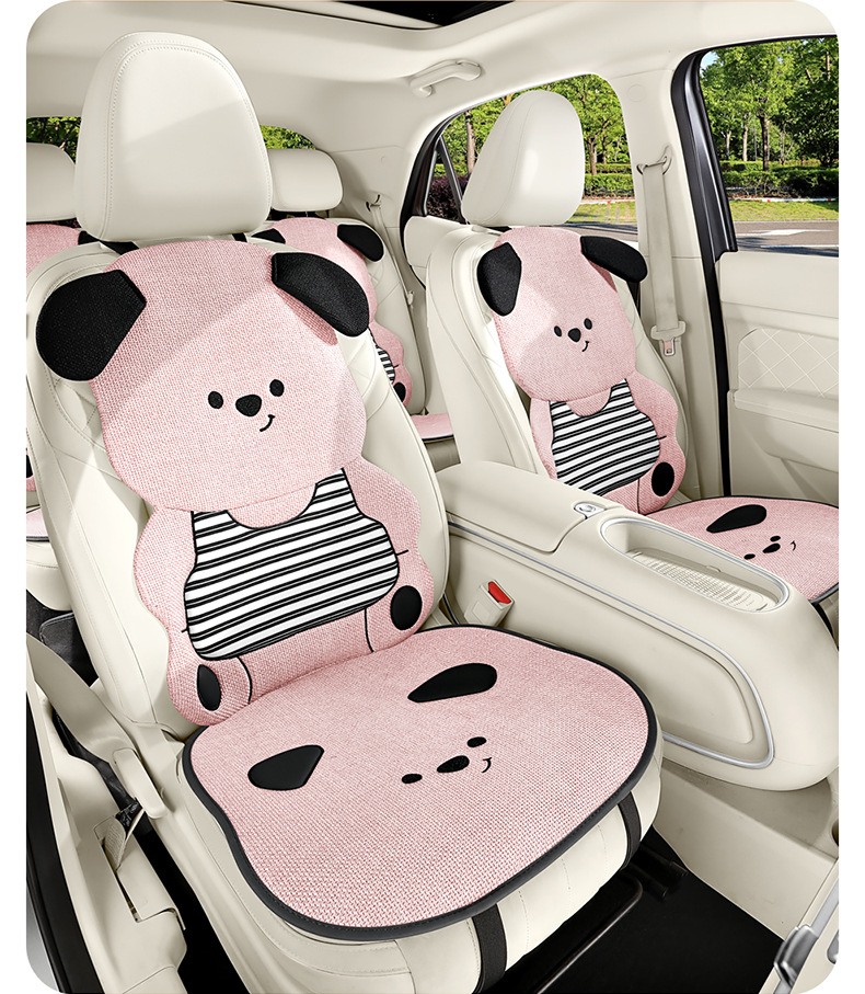 Car Seat Cushion, Universal for All Seasons, Linen Cartoon Couple Seat Cushion Cover, Half-Pack Rear Seat, High-End Cute Ladies Seat Cover