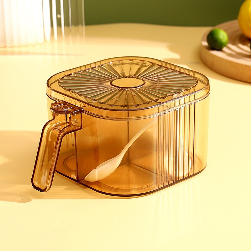 Caja de condimentos de lujo ligera, cocina doméstica, conjunto de latas de condimentos de cocina de cuatro cuadrados con cubierta, caja de condimentos de almacenamiento