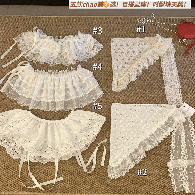 ins芭蕾风蕾丝屁帘女2025新款时尚叠穿半身裙下摆裙帘白色系带秋