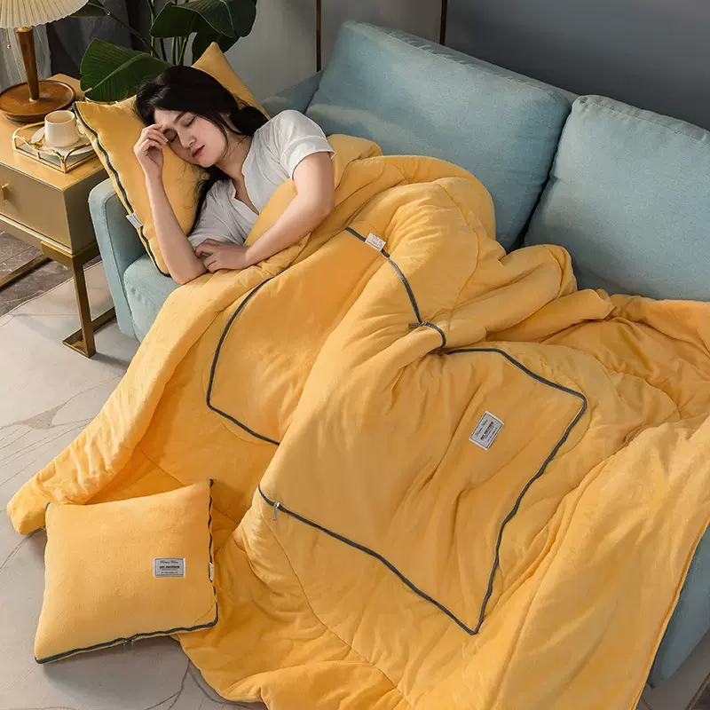 高档商务可收纳水晶绒抱枕被子两用二合一出差旅游高铁空调被批发