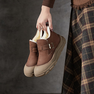 Platinum Disi 2024 Winter New Leather Women's Ankle Boots Wool Cotton Shoes Thick Sole Non-slip Warm Thick Wool Snow Boots