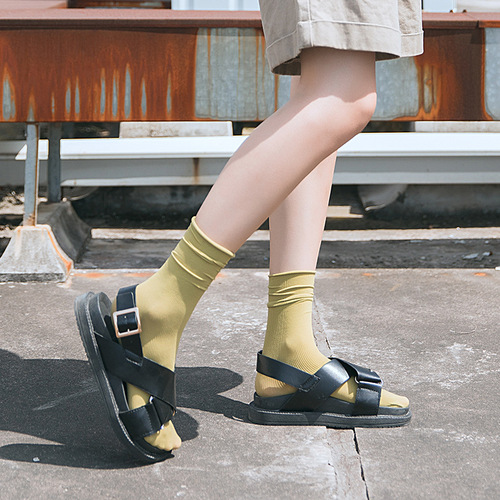 Nylon Velvet Socks for Women, Mid-Calf Thin Style Spring and Summer Pile Socks Korean Pure Color Candy Ladies Ice Socks 