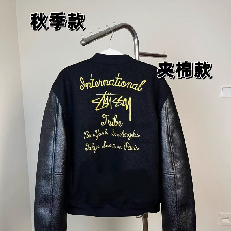 Cross-Border Baseball Jacket with a Cool Vibe, Unisex, Suitable for Spring, Autumn, and Winter, with a Lychee Pattern Leather Motorcycle Jacket for Men