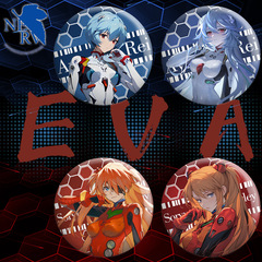 EVA Double Flash Pin, Neon Genesis Evangelion: Asuka & Rei 58mm, 75mm Reflective "Gu Zi" Style
