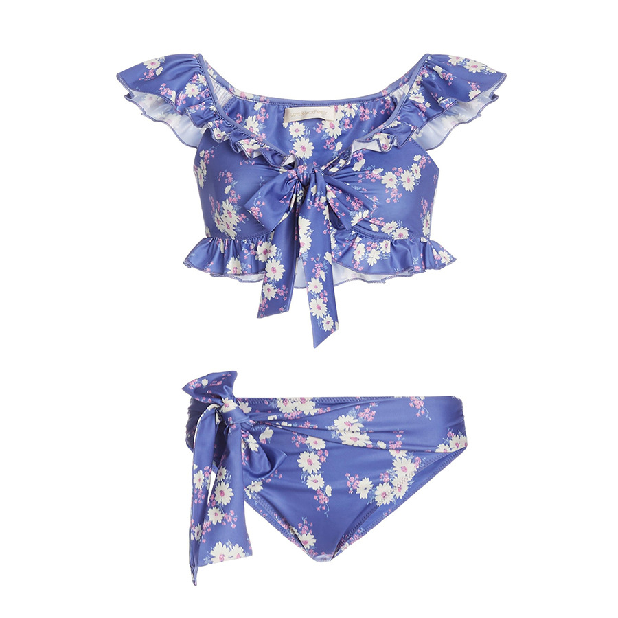 Europa y los Estados Unidos comercio exterior sueños púrpura flor de loto borde traje de baño set de arco juguetón bikini set de dos piezas transfronterizo