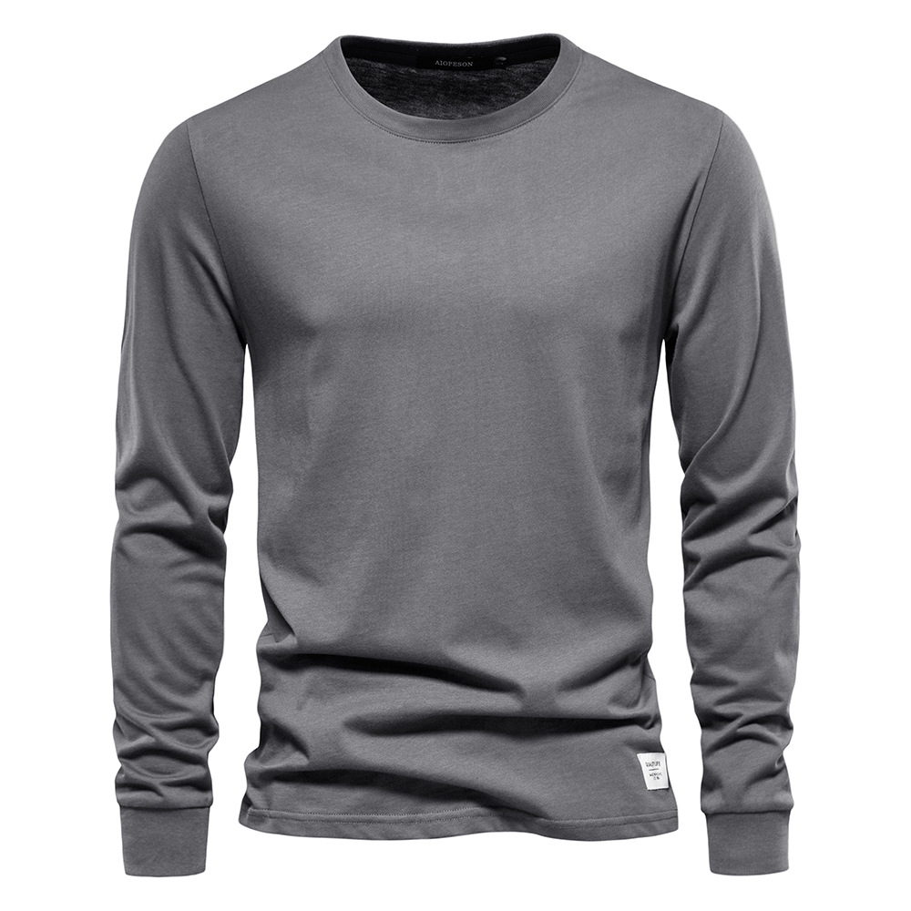 T-shirt in puro cotone con strato interno da uomo a maniche lunghe in tinta unita a maniche lunghe alla moda autunno nuovo_voghion.com