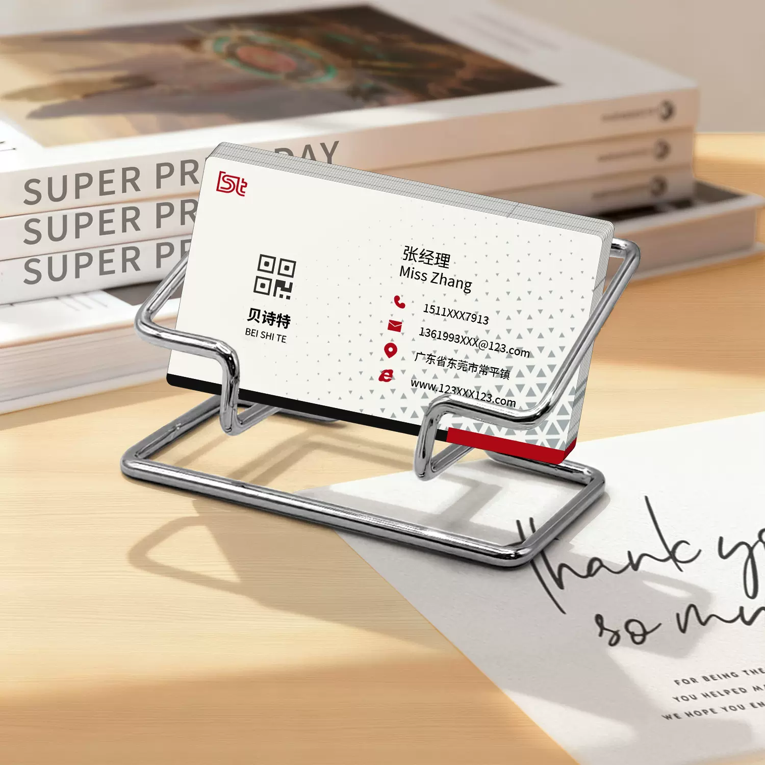 简约金属名片盒便携桌面整理支架商务前台办公桌面便签名片收纳架