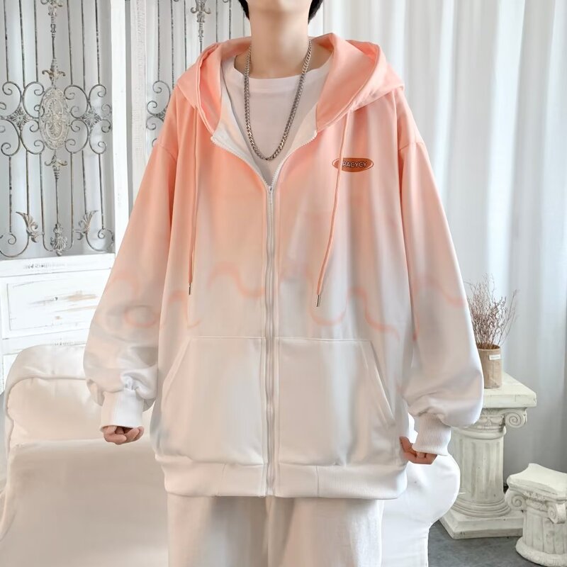 Cardigan hooded sweater for boys spring and autumn design gradient coat ins trendy Hong Kong style loose casual jacket