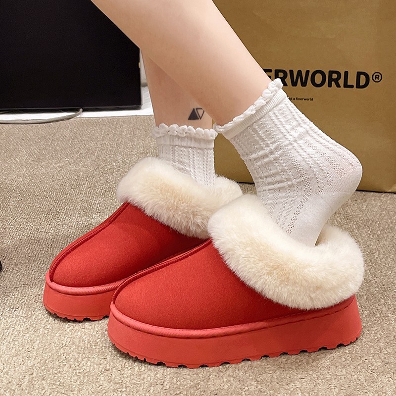 Thick soled warm snow boots women's autumn and winter round head thick warm casual mid-heel woolen shoes_voghion.com
