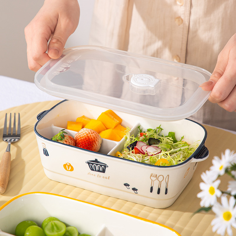 Ceramic Serving Plate, High-End Household Three-Compartment Quantitative Adult-Specific Divided Office Worker Office Lunch Box Lunch Box Ceramic Serving Plate, High-End Household Three-Compartment Quantitative Adult-Specific Divided Office Worker Office Lunch Box Lunch Box