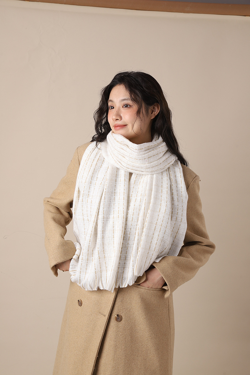Elegant woven style cashmere 2024 new plaid women's winter Korean version versatile white student scarf_voghion.com