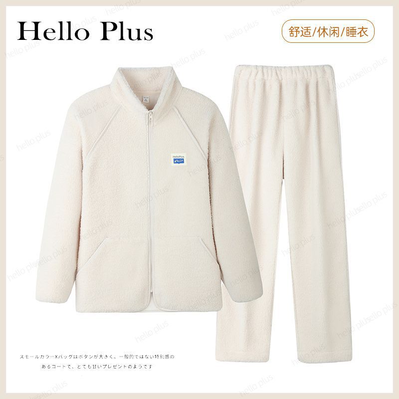 (Teddy Velvet) New Winter Velvet Warm Pajamas Set Couple Style Home Clothes - 5822m White
