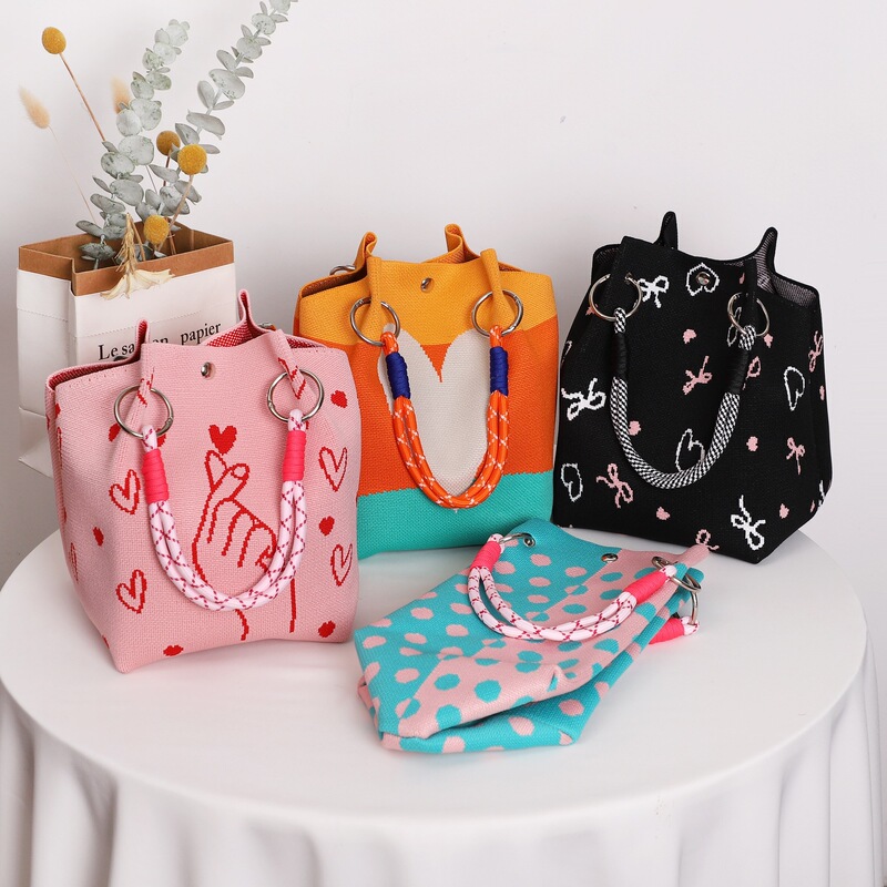 Love series knitted gift bag, large capacity, magnetic closure, tote bag, handbag, clutch