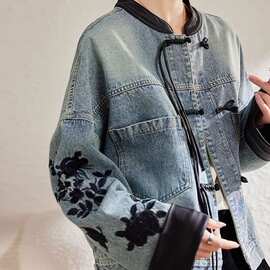 牛仔外套女春秋新款刺绣国风时尚百搭牛仔衣服感女装夹克厂家直发