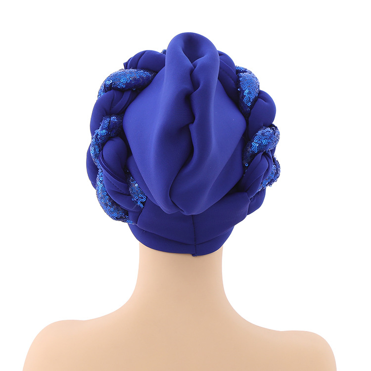 Muslim hat Space layer color sequin twist headscarf hat Fashion exaggerated PROM headscarf hat_voghion.com