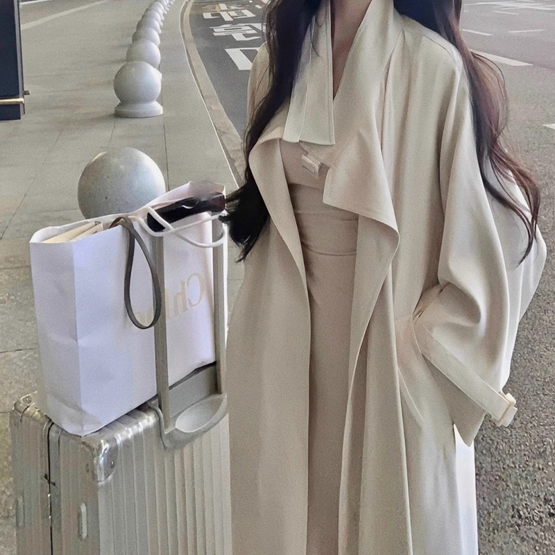 2025秋冬新款法式名媛气质垂感风衣外套女氛围感纯色新款立领长款|undefined