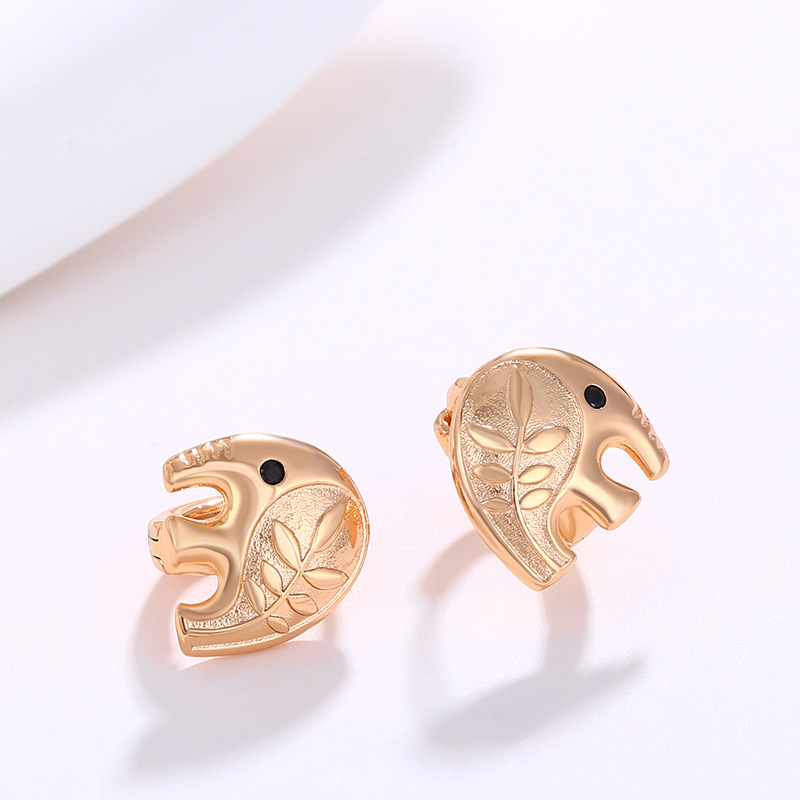 Xuking joyería de dibujos animados lindo animal elefante hebilla del oído 18K chapado en oro coche flor moda pequeños pendientes para niños