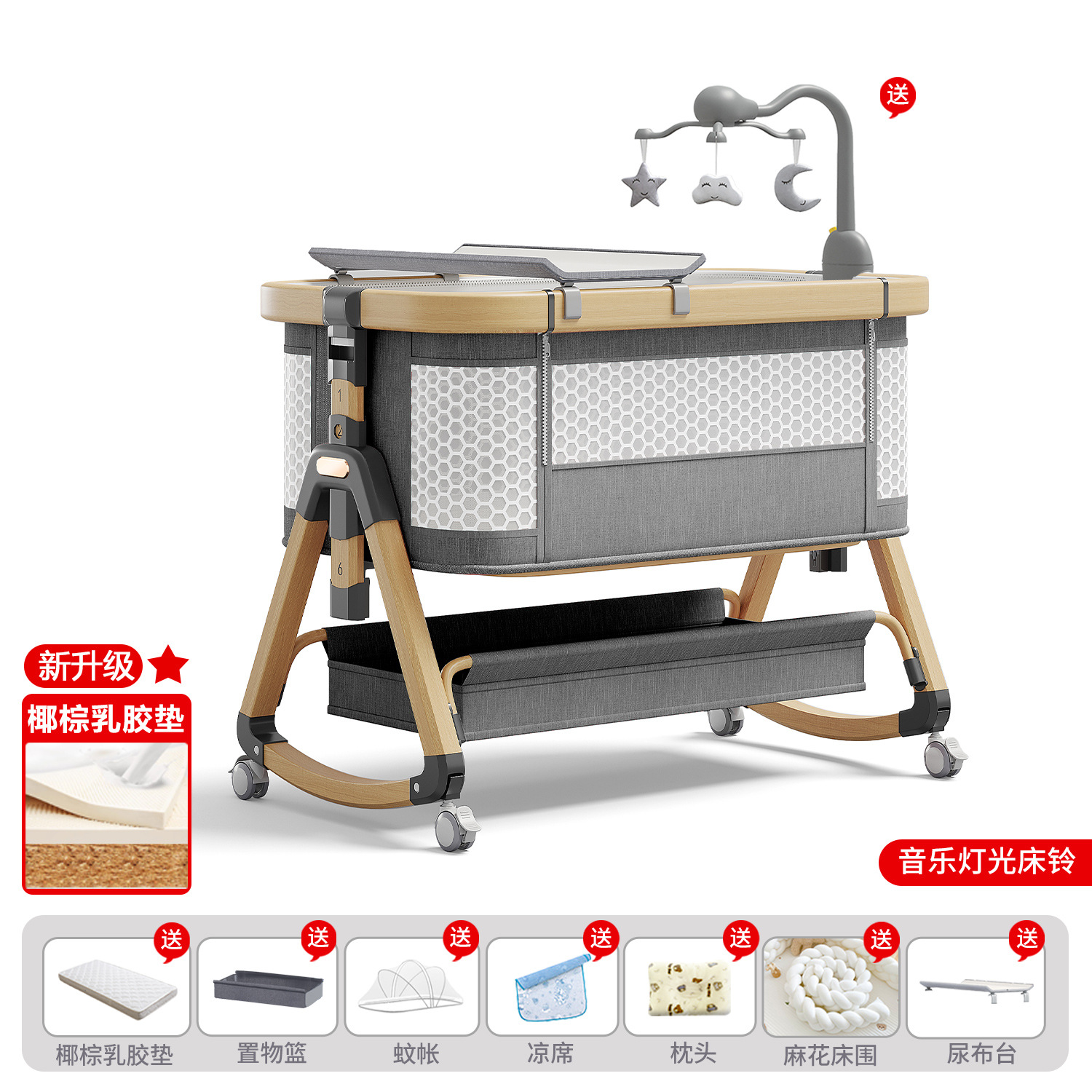 Cama de bebé móvil portátil cuna cama plegable multifuncional BB cama para recién nacidos empalme cama grande