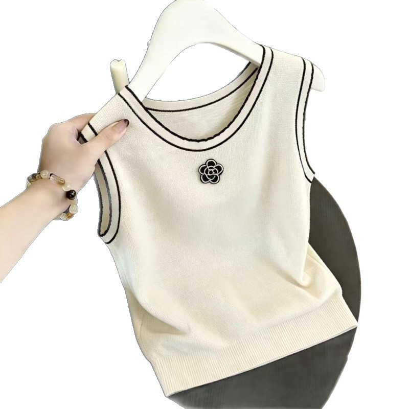 Camellia Damen Strick-Camisole, dünne, figurformende Weste aus Eisseide, Originalfotos, Sommerneuheit_voghion.com