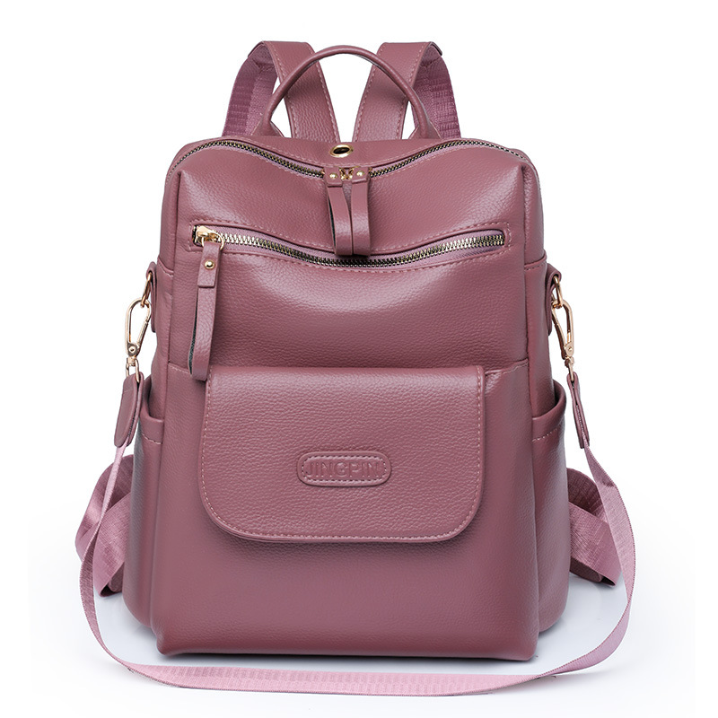 Mochila retro 2025, nueva bolsa para mujer, cuero suave de PU, gran capacidad, doble uso, bandolera, mochila informal para mujer