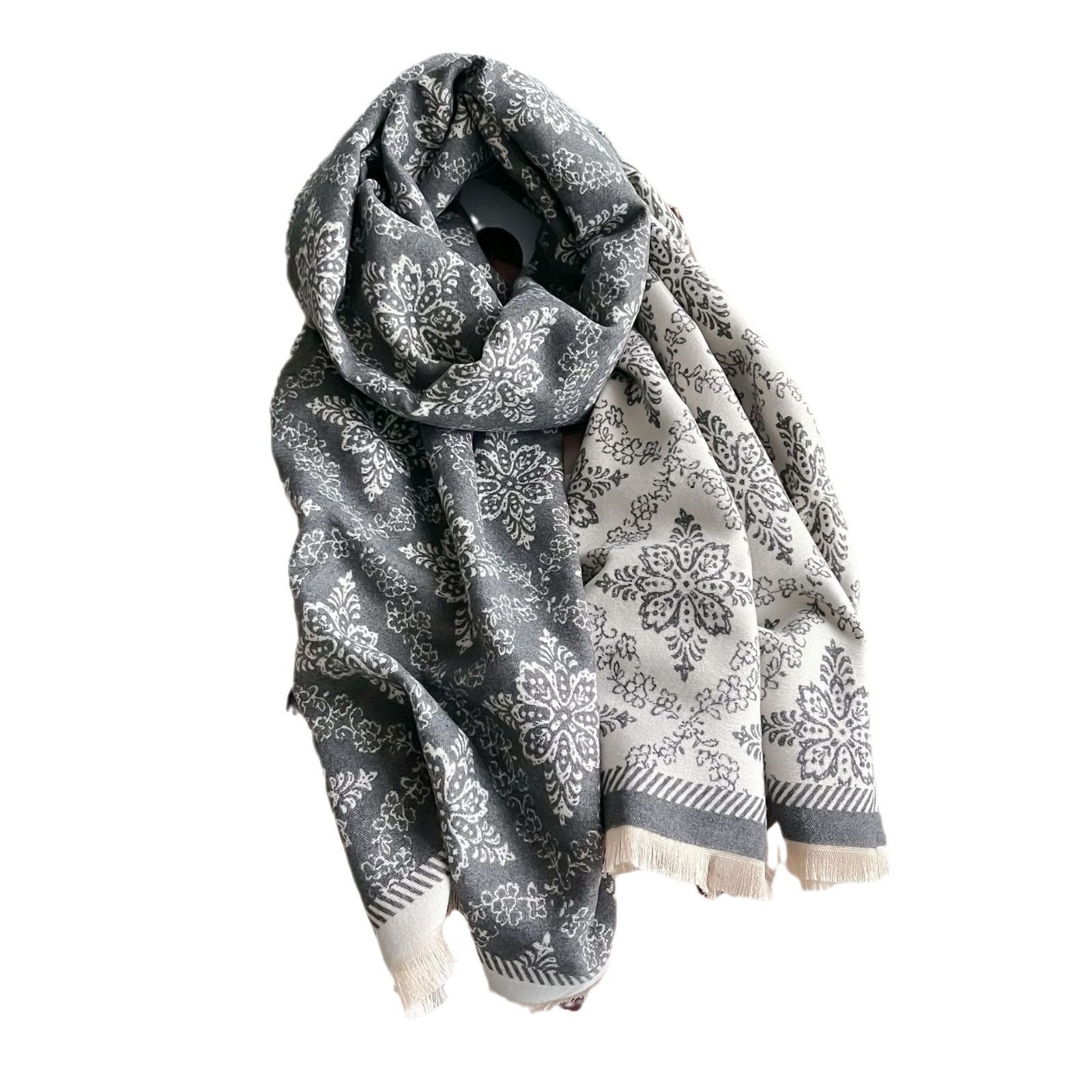 2024 otoño y invierno engrosado bufandas jacquard de cachemira flores retrógradas de moda larga abrazadera caliente para mujeres