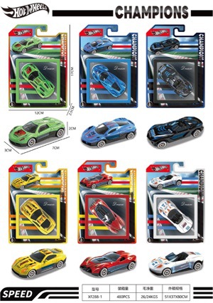 Children's foreign trade traditional boys' toy sliding car model, six assorted models of simulated alloy racing cars in color box packaging