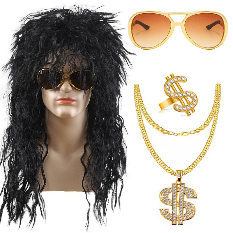 Halloween Wig Punk Cos Wig Heavy Metal Disco Party European and American Men's Rock Wig Headgear