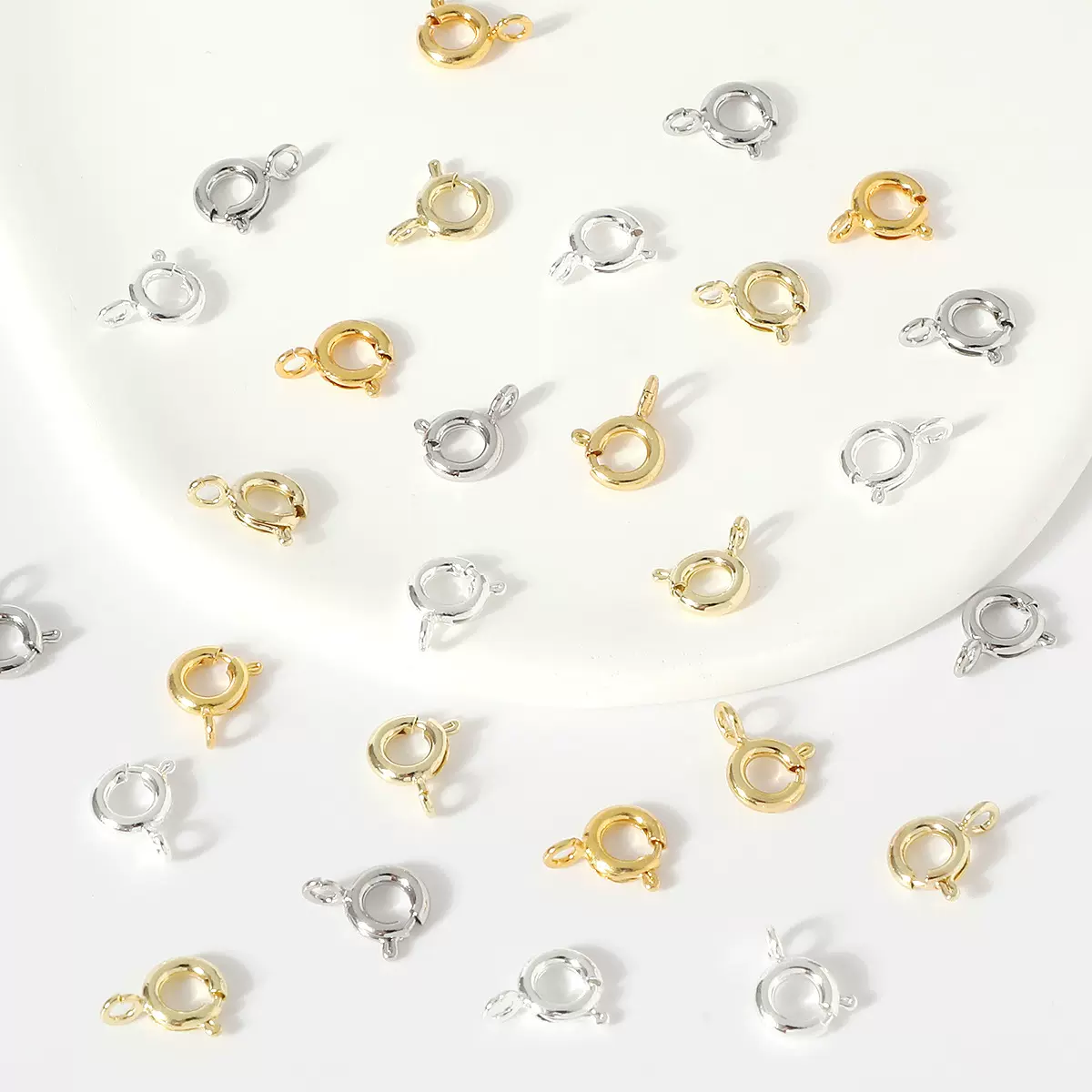 弹簧扣批发18k镀金保色圆形开口万能扣diy项链手链饰品配件连接扣